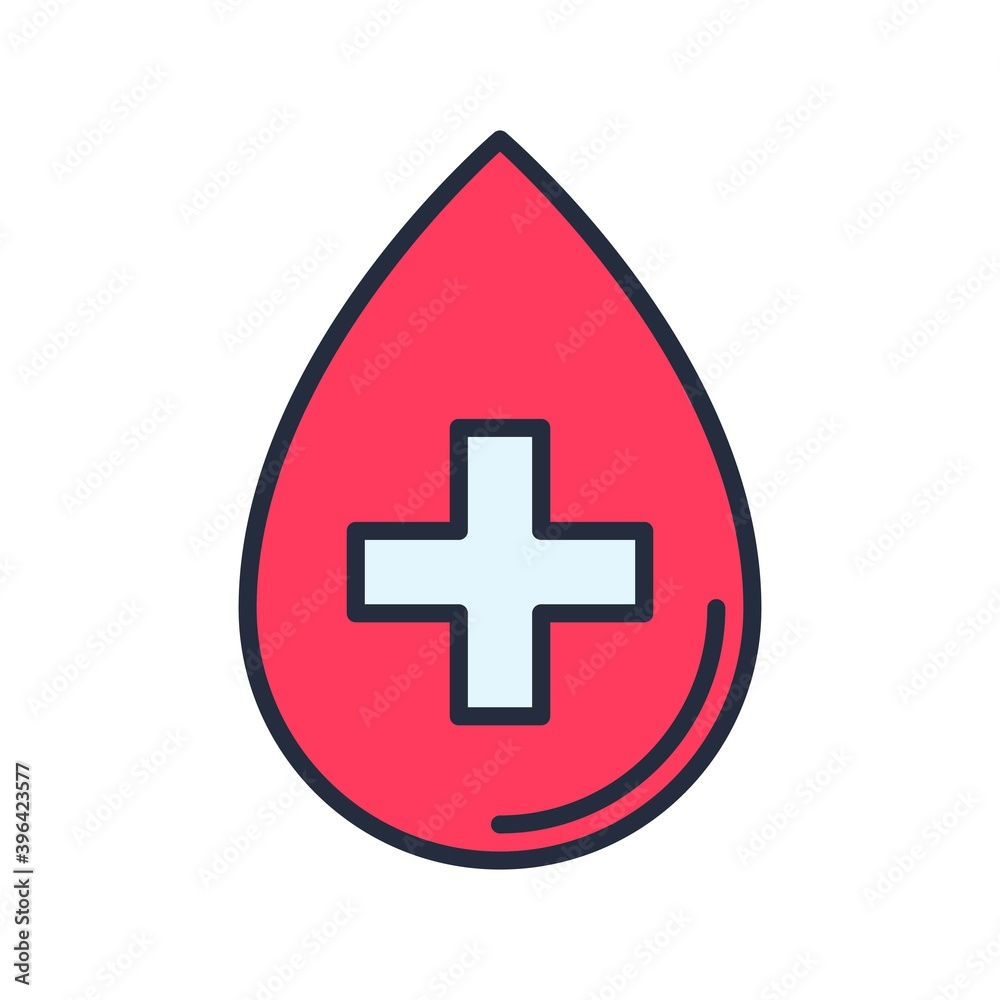 Red blood drop icon with cross sign - medical symbol. Red blood drop icon with cross sign - medical symbol.