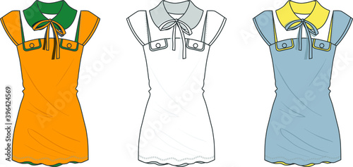 Flat sketch 3 variant summer dress design for girls