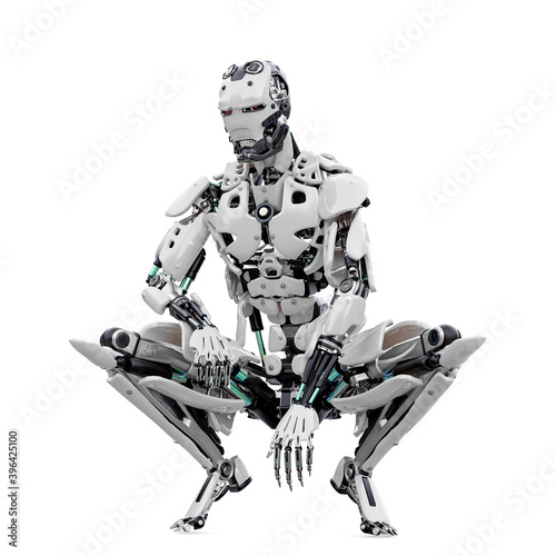 master cyber robot is crouched
