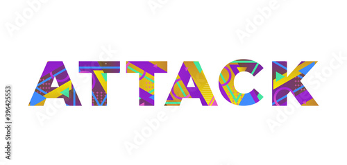 Attack Concept Retro Colorful Word Art Illustration