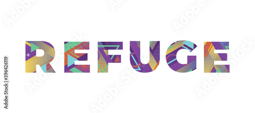 Refuge Concept Retro Colorful Word Art Illustration