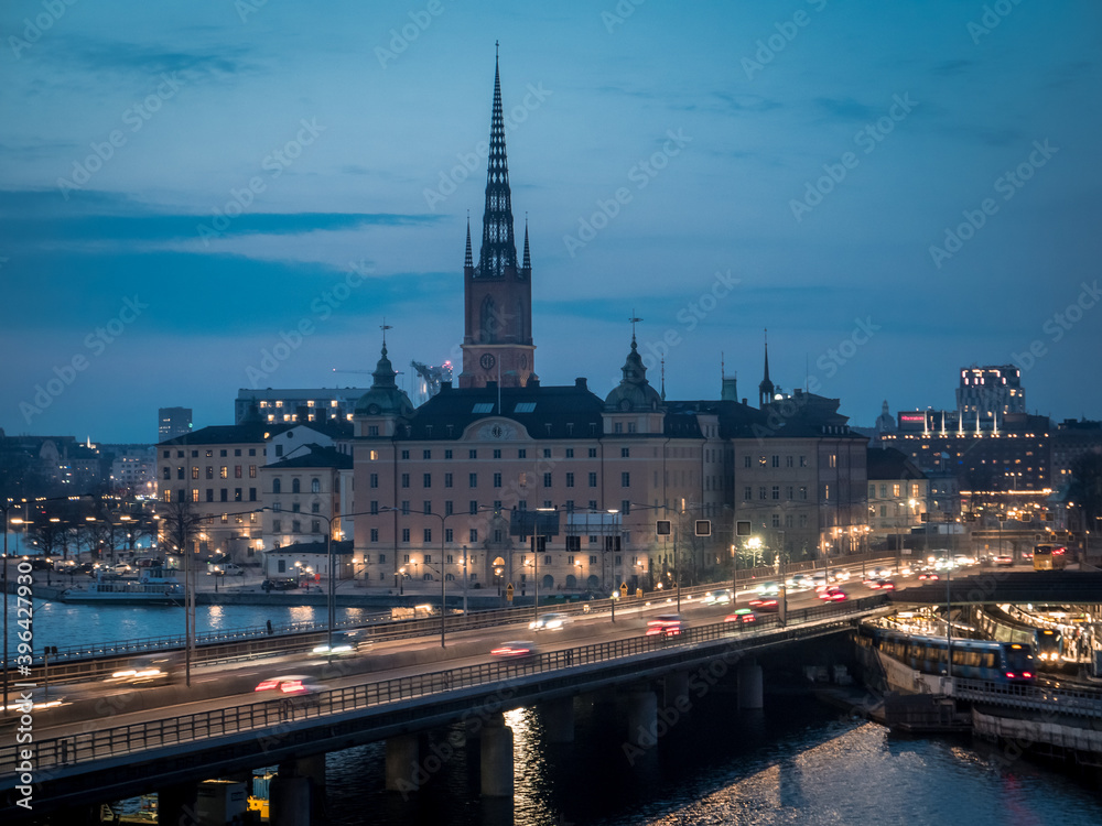Image of Stockholm old town at sunset time