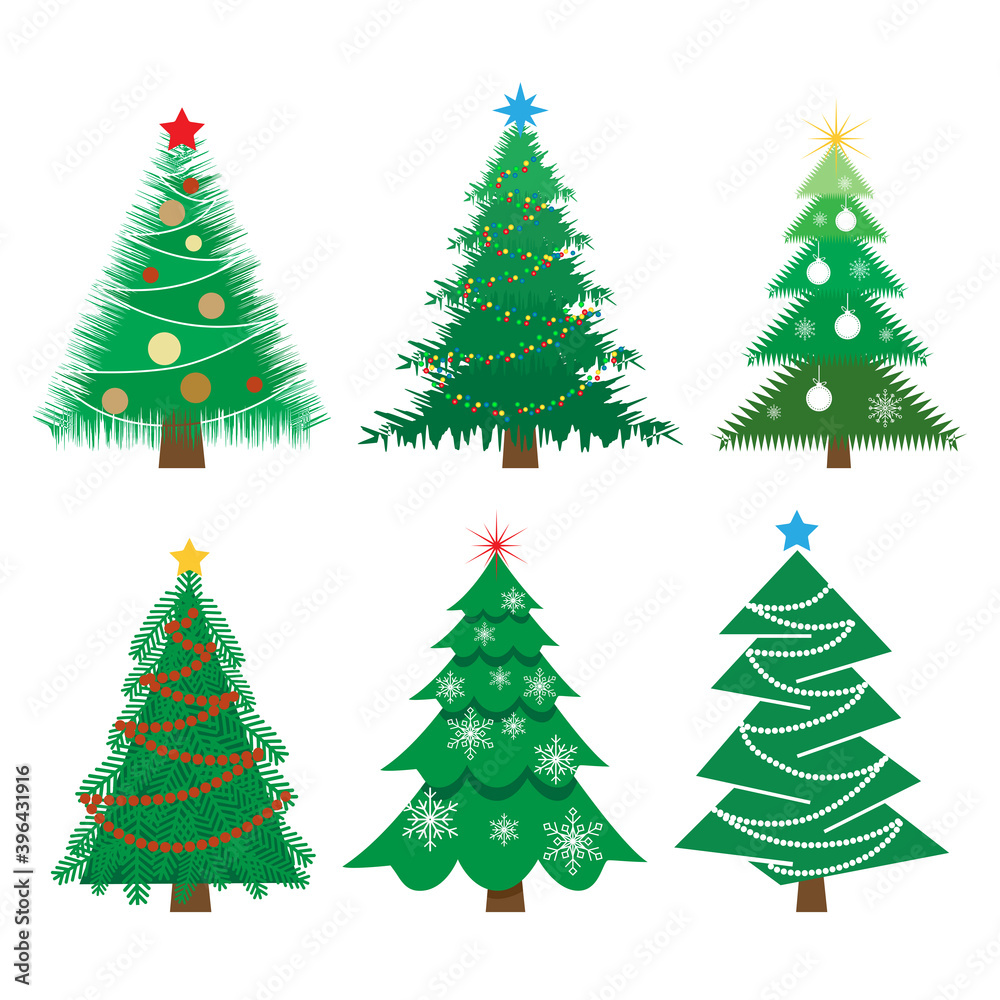 stock vector different christmas tree set isolated on white background