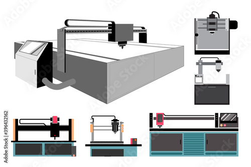 CNC MACHINE milling router set Vector illustration with layers