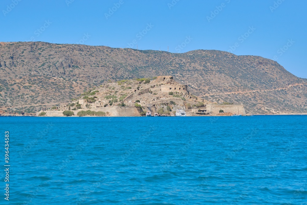 Greece Crete, Medieval fortress on the island of Spinalonga, view from the sea