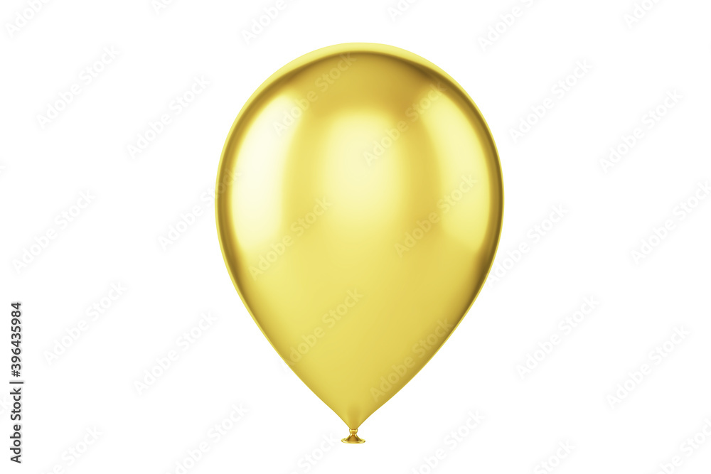one yellow golden balloon close up isolated on white, 3d render