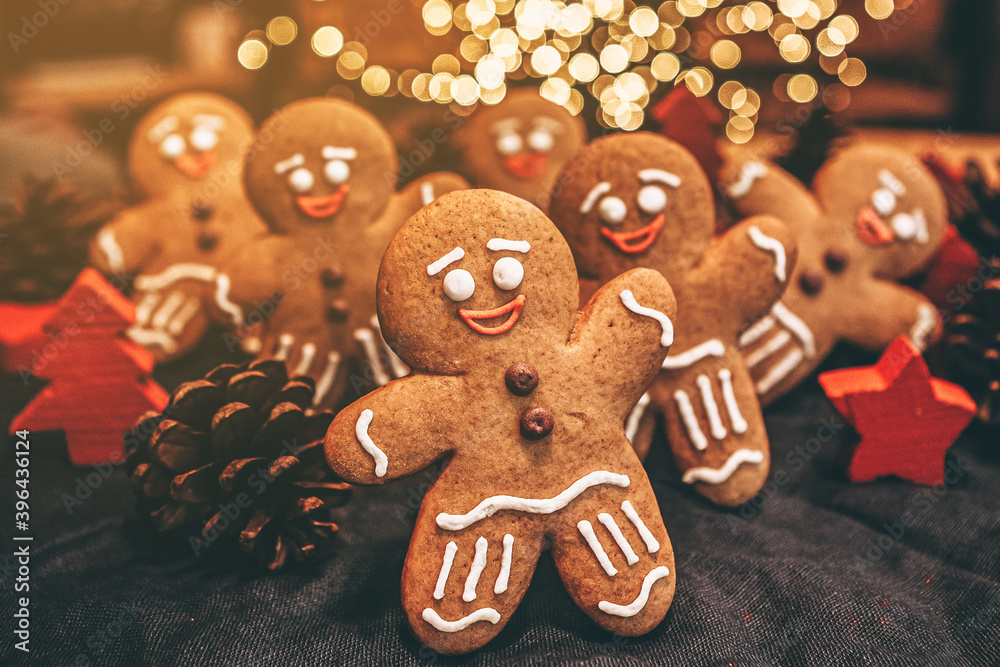Many homemade gingerbread cookies in the form of fabulous gingerbread men