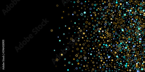 Gold, Blue stars, sprocket, shiny confetti. 