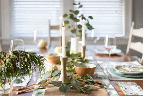 Beautiful holiday table setting with candles