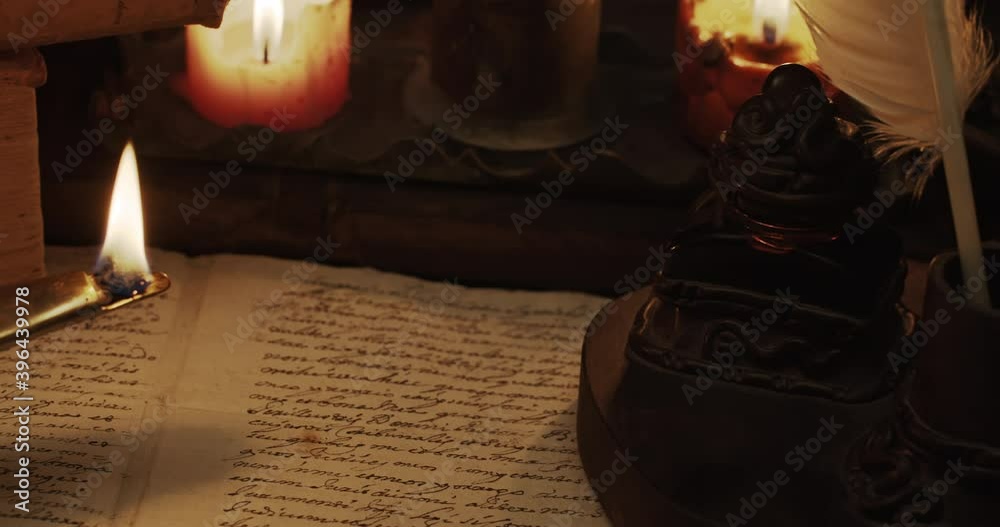 Ancient manuscript in latin more than 200 years old with quilt pen