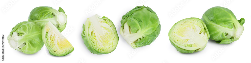 Fototapeta premium Brussels sprouts and half isolated on white background with clipping path and full depth of field. Set or collection