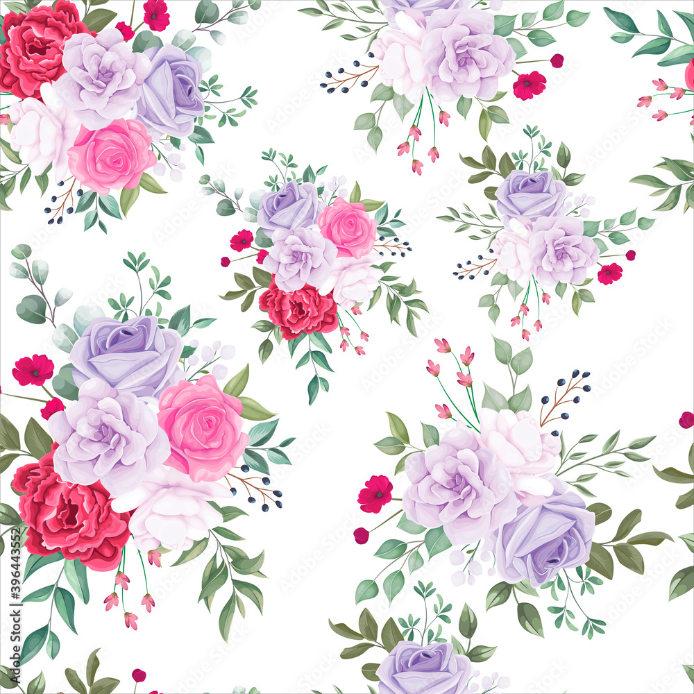 Fototapeta Seamless pattern beautiful blooming floral