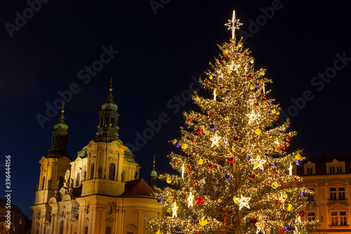 Christmas Tree on the night Old Town Square, Prague, Czech Republic