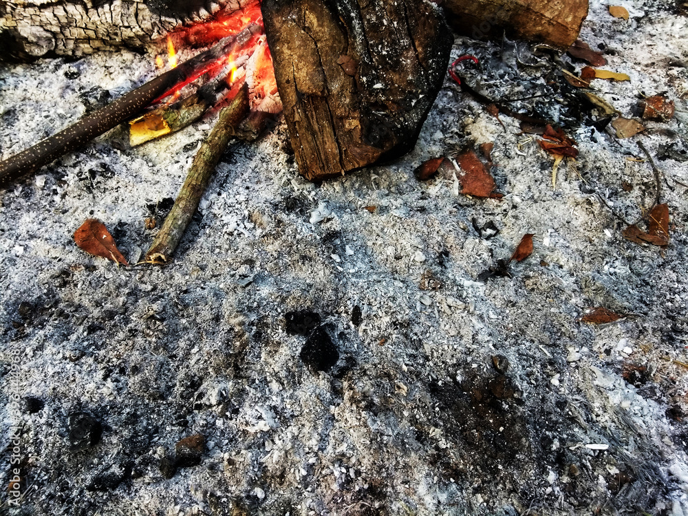 residual remnant ash from a campfire fireplace in the morning residual remnant ash from a campfire fireplace in the morning