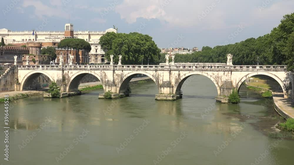 Ponte Sant'Angelo Aelian Bridge or Pons Aelius is a Roman bridge in Rome Italy. The is faced with travertine marble and spans the Tiber with five arches, three of which are Roman; it was approached 4K Ponte Sant'Angelo Aelian Bridge or Pons Aelius is a Roman bridge in Rome Italy. The is faced with travertine marble and spans the Tiber with five arches, three of which are Roman; it was approached 4K