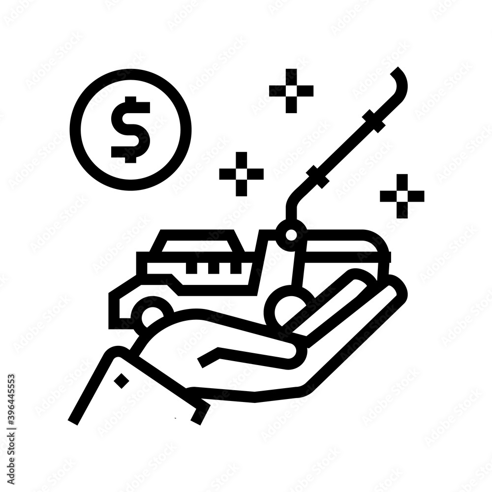 buy lawn mower line icon vector. buy lawn mower sign. isolated contour symbol black illustration buy lawn mower line icon vector. buy lawn mower sign. isolated contour symbol black illustration