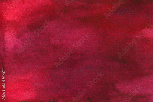 Ruby watercolor background with paper texture. Red vine watercolor illustration with vertical or horizontal composition. Smeared burgundy color on paper textured aquarelle canvas for creative design