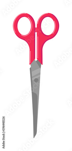 Metal scissors with red handle isolated on white background