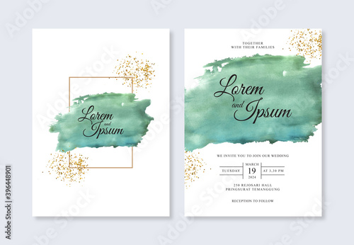 Elegant wedding invitation template with hand painted watercolor splash