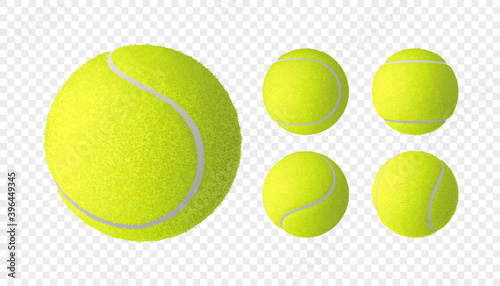 Vector set of realistic tennis balls isolated on checkered background © polygraphus