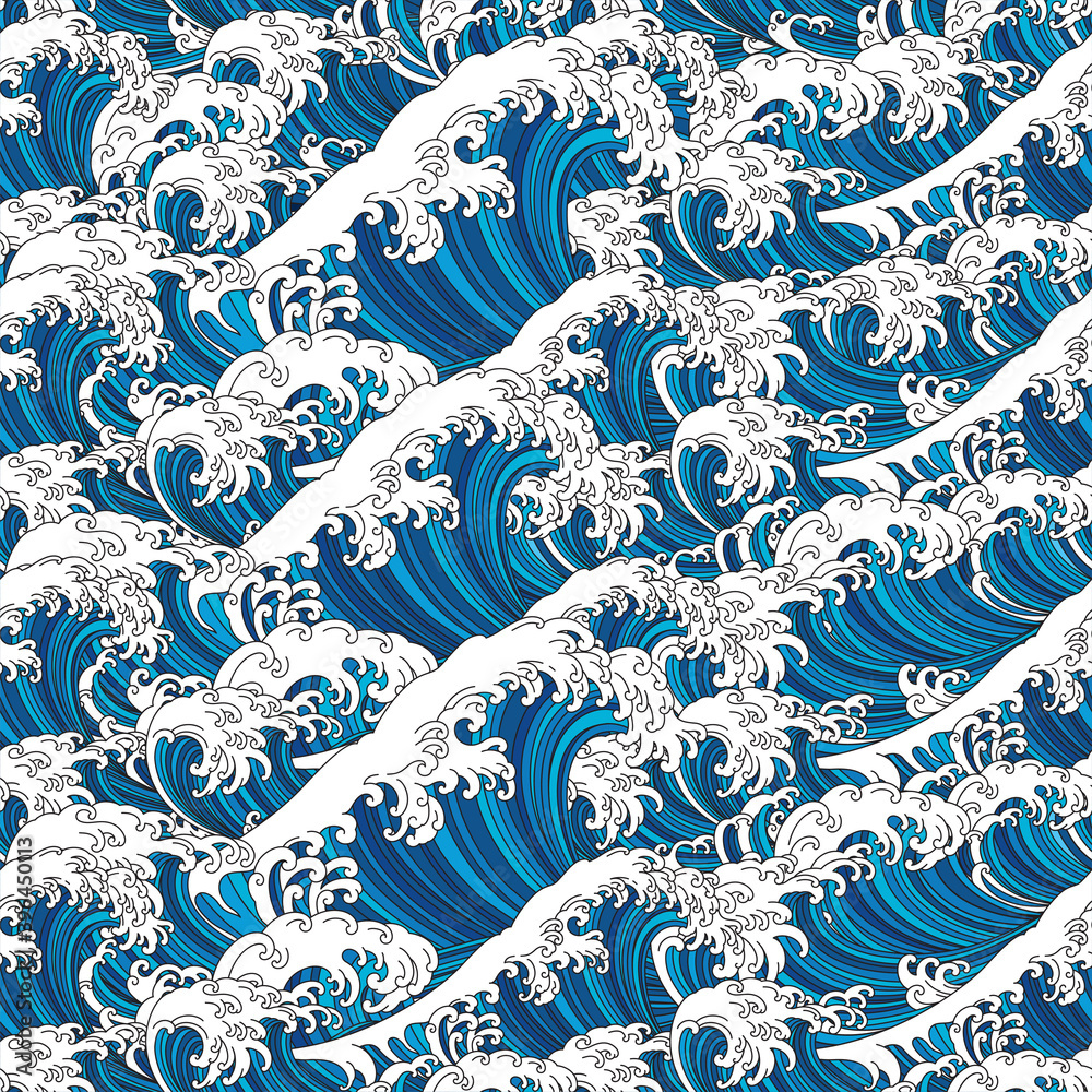 Great wave Japan of Kanagawa ocean seamless pattern background and ...