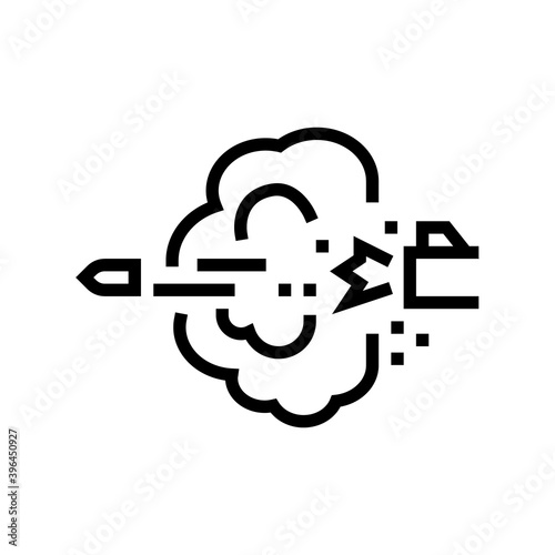 bullet expelling from gun barrel line icon vector. bullet expelling from gun barrel sign. isolated contour symbol black illustration