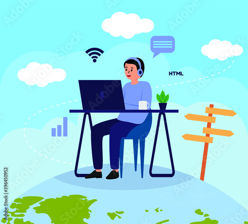 Digital Nomad, Work anywhere flat design