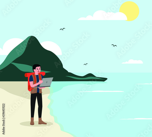 Flat design of Digital Nomad, work anywhere