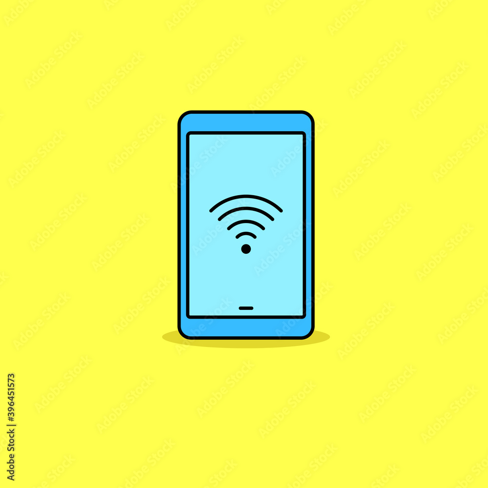 Smartphone with wi-fi icon vector illustration isolated on yellow background. Smartphone wi-fi linear color style icon Smartphone with wi-fi icon vector illustration isolated on yellow background. Smartphone wi-fi linear color style icon