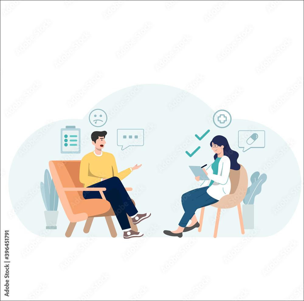 Man Medical CheckUp Consultation With a Female Doctor Illustration