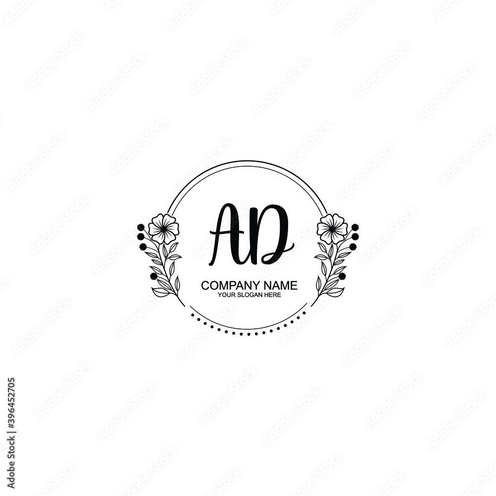 Initial AD Handwriting, Wedding Monogram Logo Design, Modern Minimalistic and Floral templates for Invitation cards	