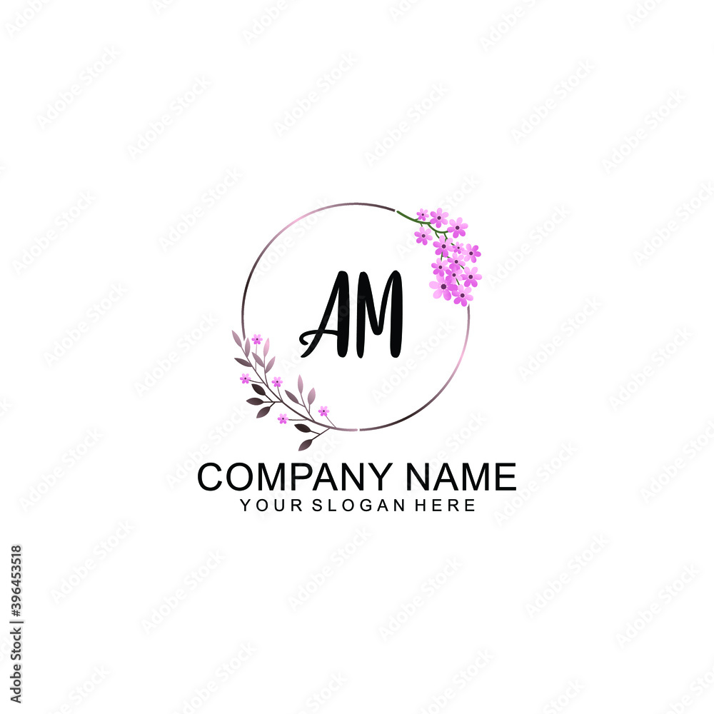 Initial AM Handwriting, Wedding Monogram Logo Design, Modern Minimalistic and Floral templates for Invitation cards	