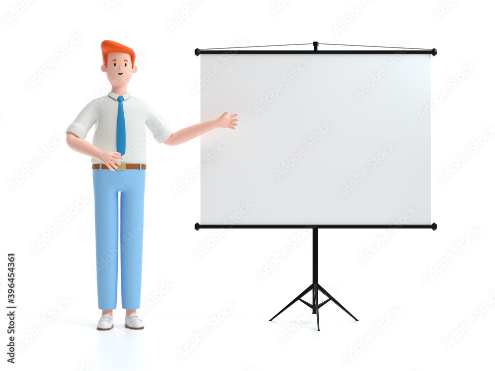 A man standing near projector screen and pointing something. business concept. 3d rendering,conceptual image. A man standing near projector screen and pointing something. business concept. 3d rendering,conceptual image.