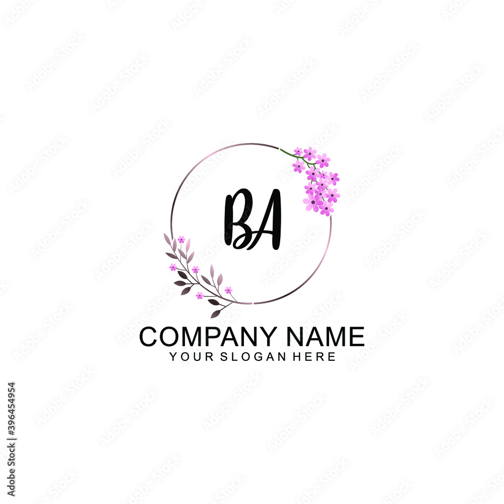 Initial BA Handwriting, Wedding Monogram Logo Design, Modern Minimalistic and Floral templates for Invitation cards	