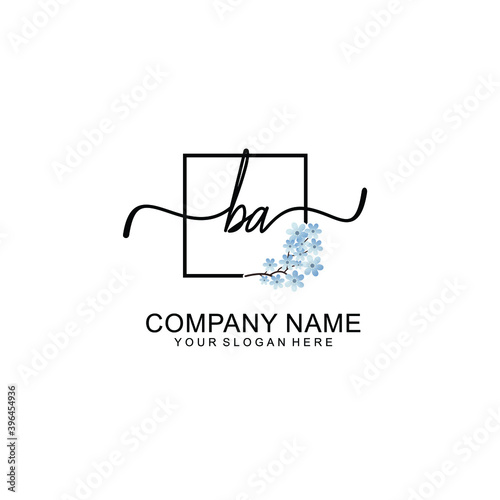 Initial BA Handwriting, Wedding Monogram Logo Design, Modern Minimalistic and Floral templates for Invitation cards	