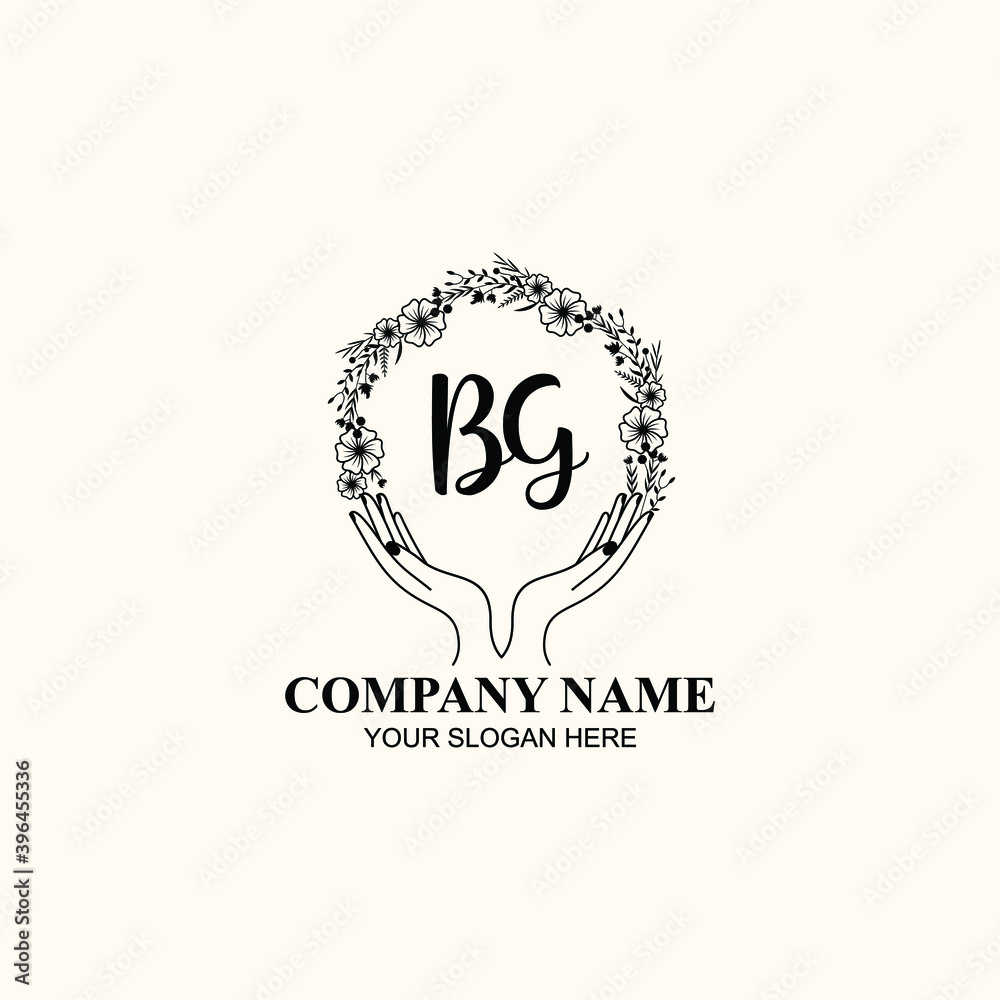 Initial BG Handwriting, Wedding Monogram Logo Design, Modern Minimalistic and Floral templates for Invitation cards	