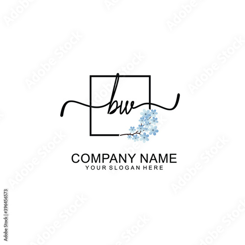 Initial BW Handwriting, Wedding Monogram Logo Design, Modern Minimalistic and Floral templates for Invitation cards	