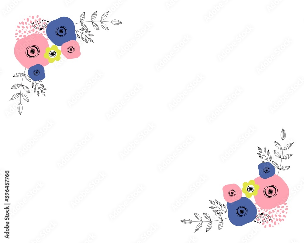 Obraz premium 花と植物のフレーム素材斜め