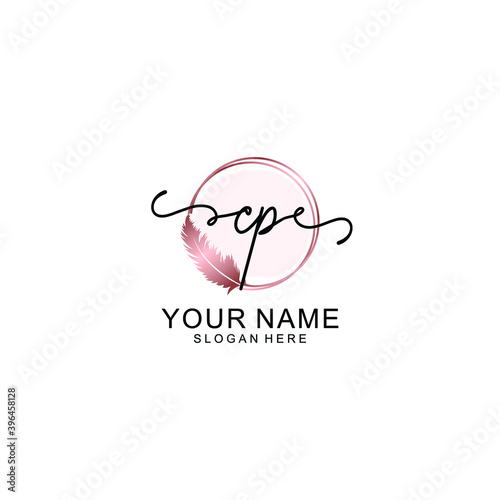 Initial CP Handwriting, Wedding Monogram Logo Design, Modern Minimalistic and Floral templates for Invitation cards 