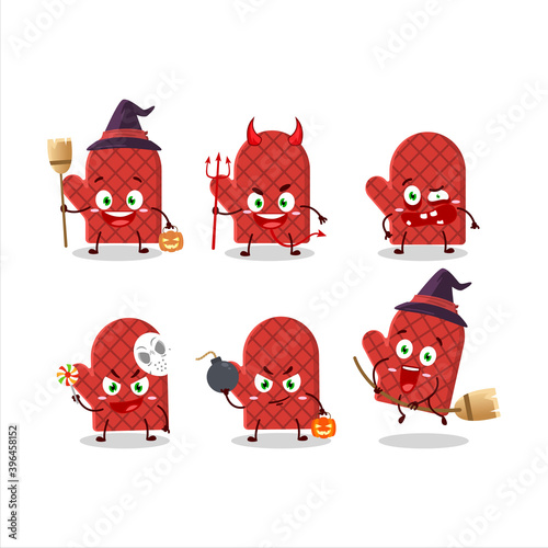 Halloween expression emoticons with cartoon character of oven mitt