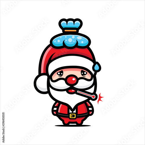 cute santa claus character is sick