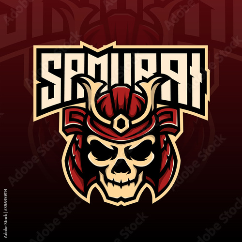 skull samurai mascot esport logo design
