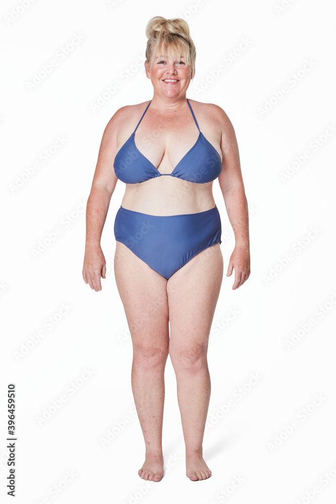 Plus size apparel blue bikini mockup studio shot Plus size apparel blue bikini mockup studio shot
