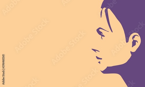 Face side view. Elegant silhouette of a female head.