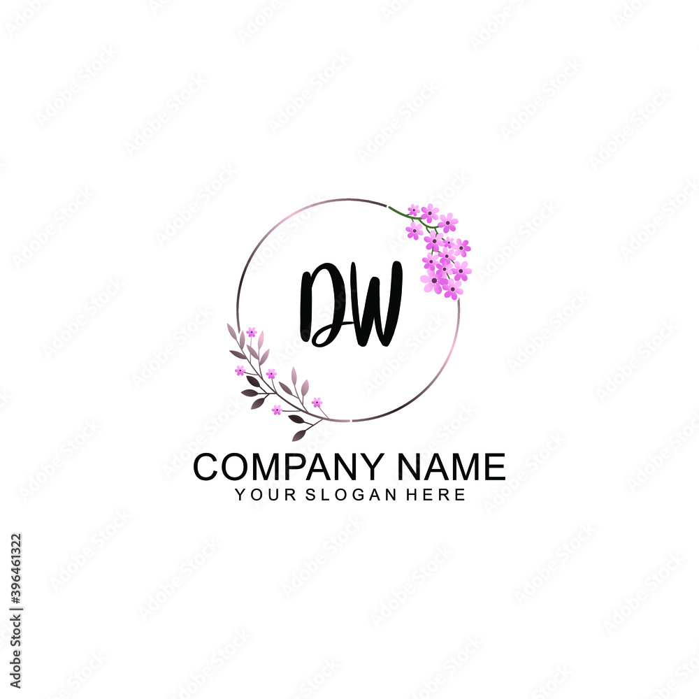 Initial DW Handwriting, Wedding Monogram Logo Design, Modern Minimalistic and Floral templates for Invitation cards