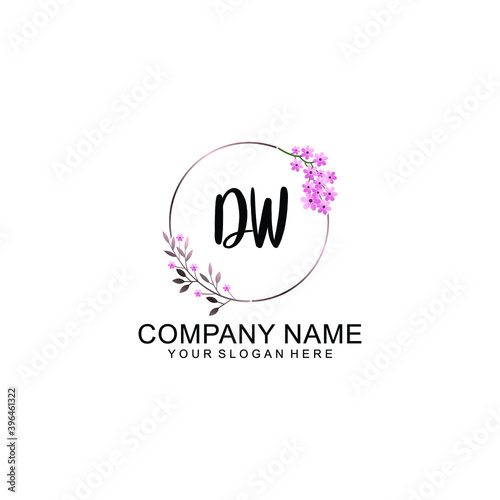 Initial DW Handwriting  Wedding Monogram Logo Design  Modern Minimalistic and Floral templates for Invitation cards