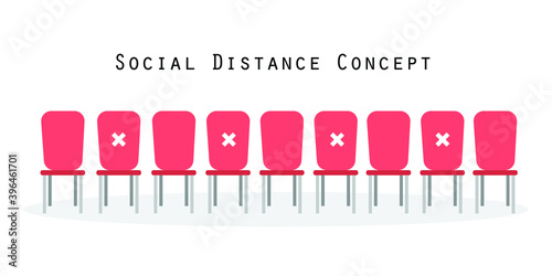 Social distance concept. Chair front view illustration. Keep distance when in public.