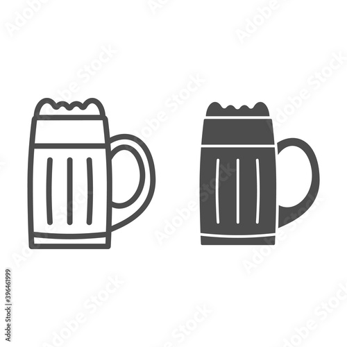 Mug with beer line and solid icon, Bartenders Day concept, Cold beer sign on white background, Glass of beer icon in outline style for mobile concept and web design. Vector graphics.