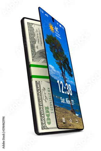 phone and money on white ba...