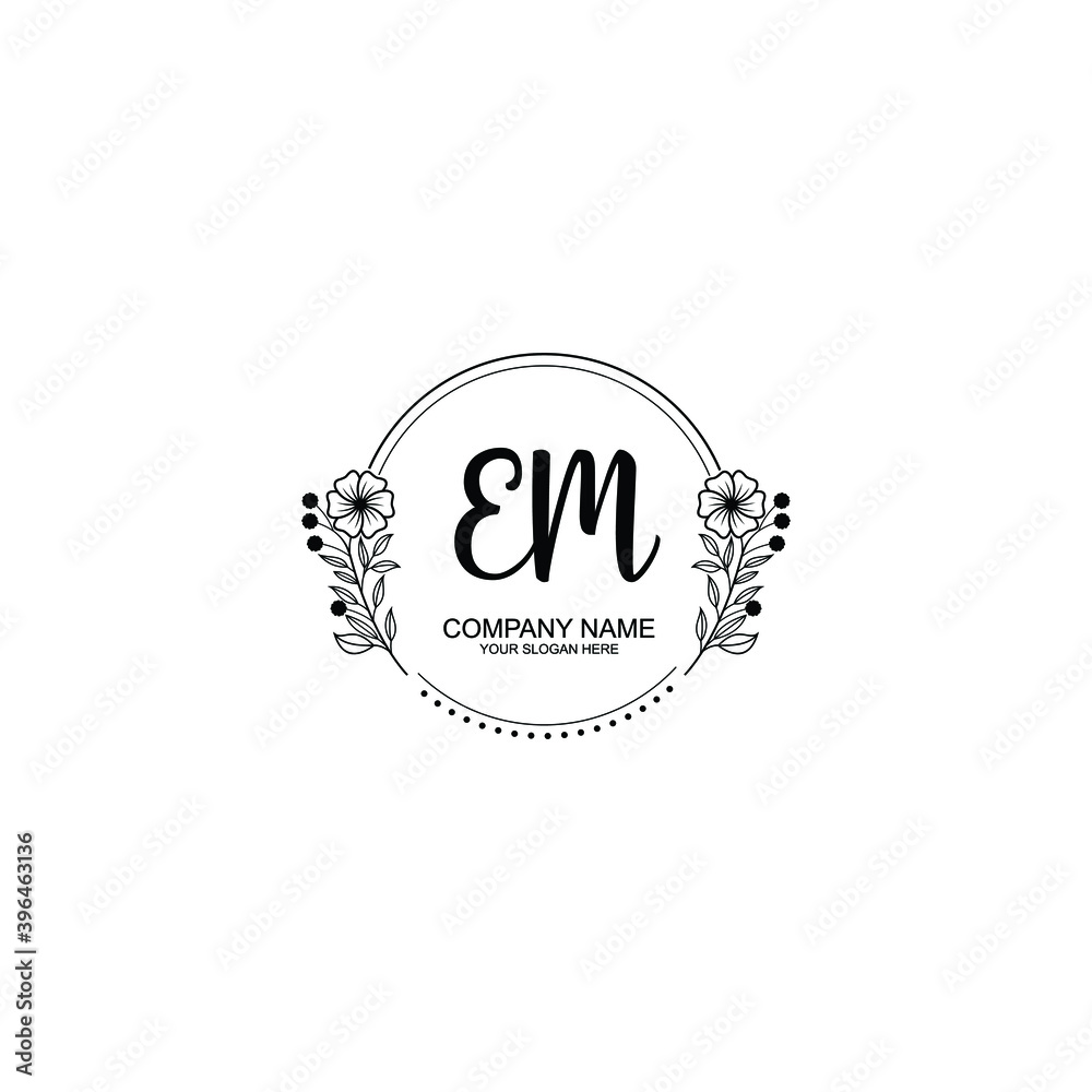 Initial EM Handwriting, Wedding Monogram Logo Design, Modern Minimalistic and Floral templates for Invitation cards